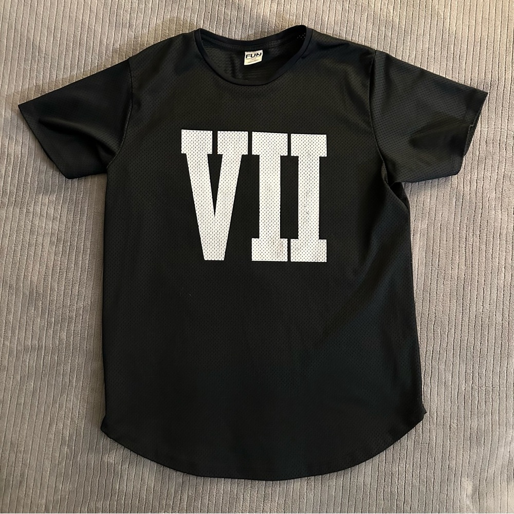 Black and White Short Sleeve Tee with Bold Roman Numeral Design